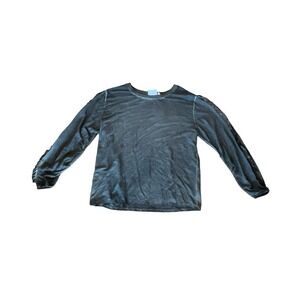 Dantelle T-shirt Top Women's Size L Gray Ruffle Long Sleeve Crew Neck Pullover